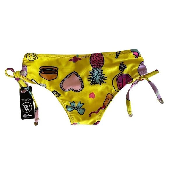 NWT Wildfox Ruched Boy Short Bikini Swim Bottom Yellow Emoji Size Small - Picture 3 of 7